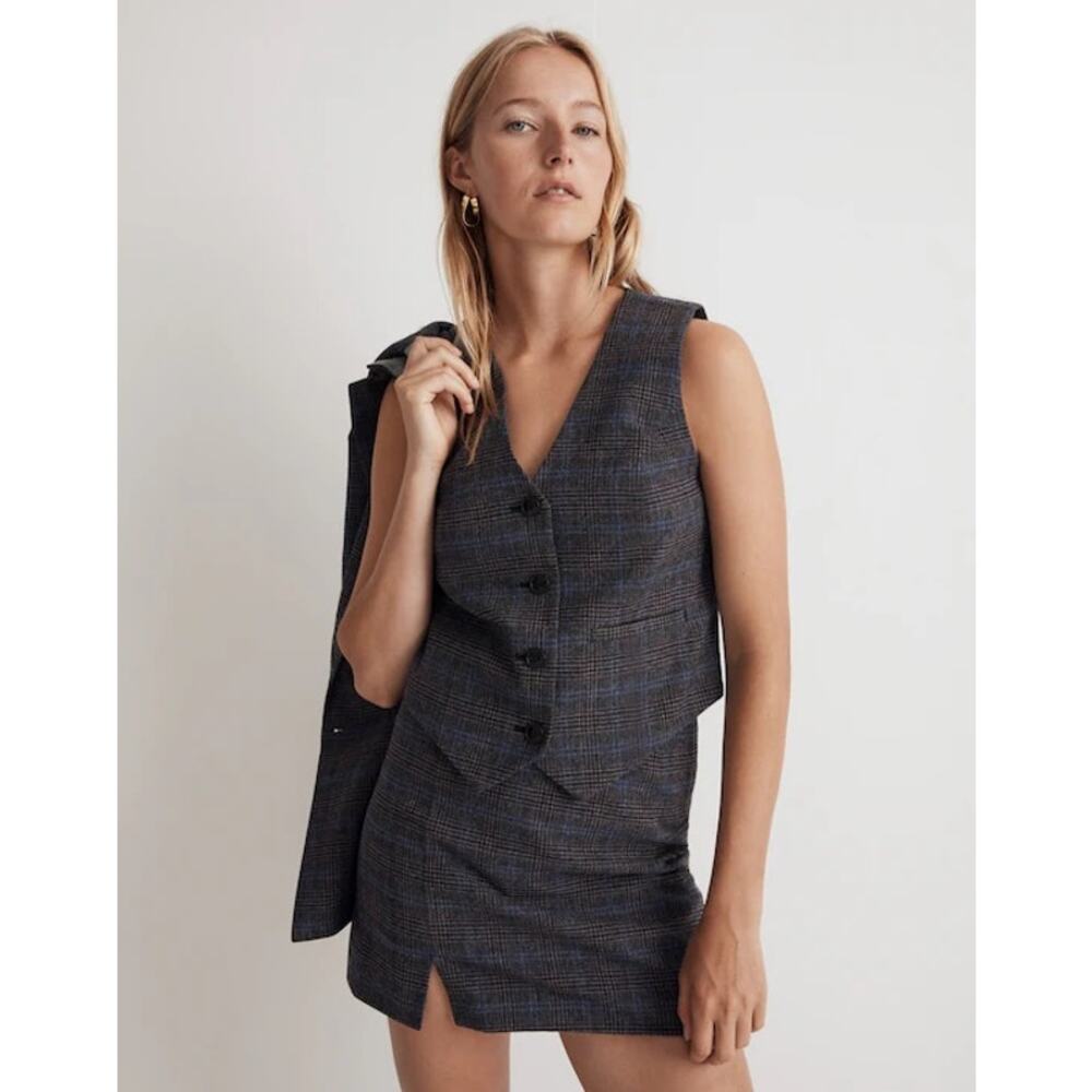 Madewell Womens 2 Wool Blend Suiting Vest Houndstooth Wool Blend Office Academia